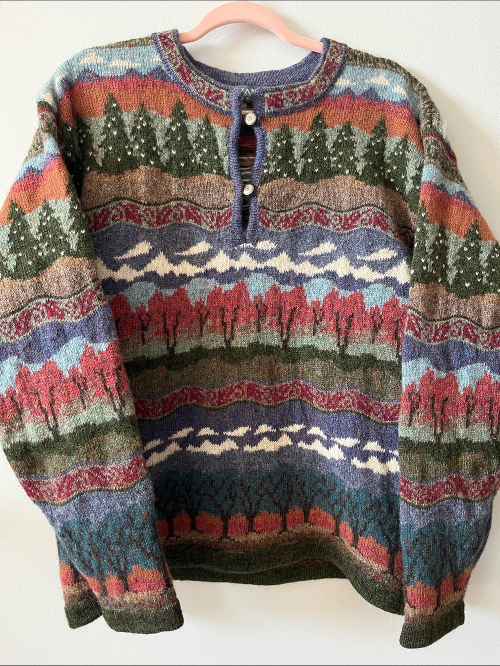 Icelandic Design vintage wool tree cloud landscape sweater changing seasons